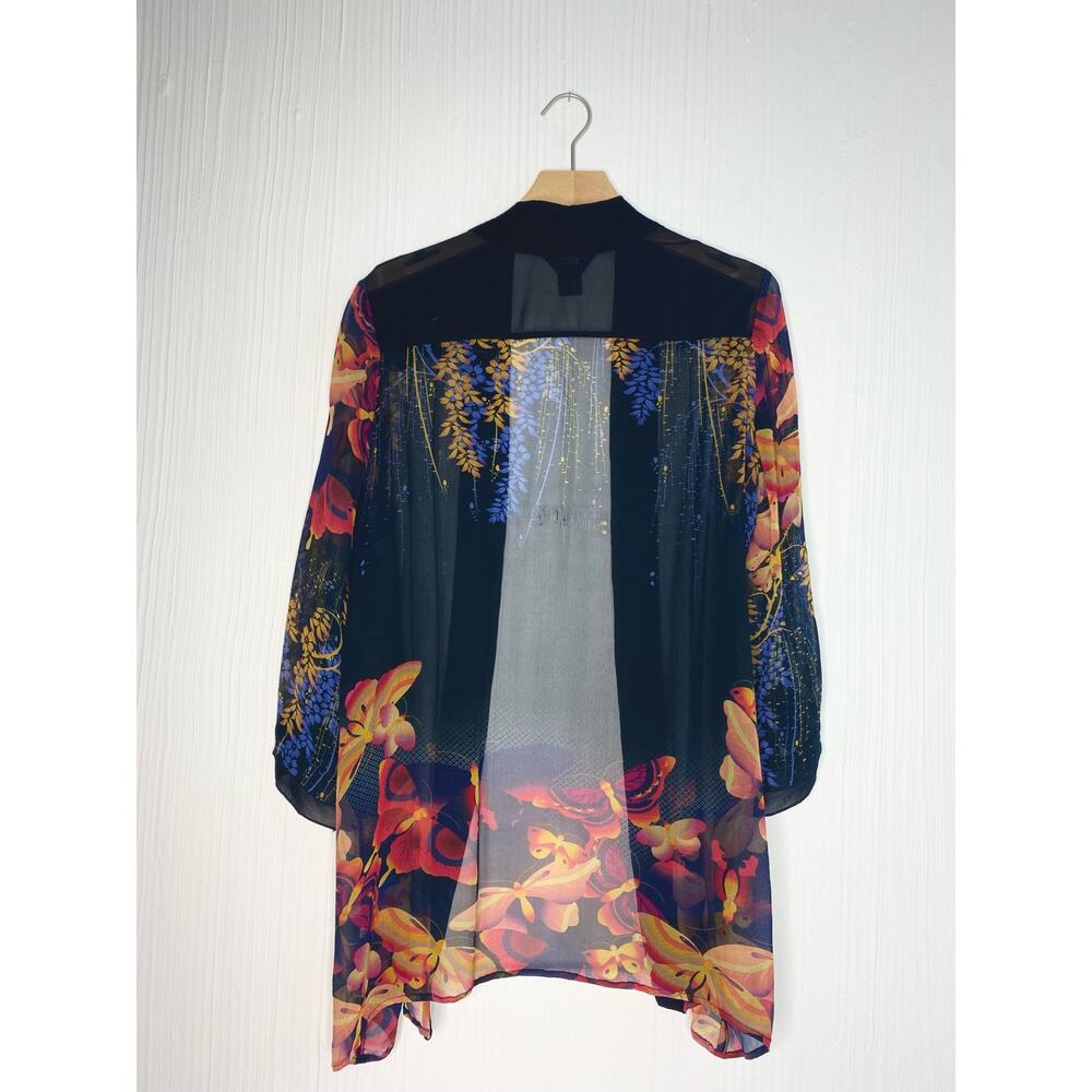 CITRON Black Sheer Silk Kimono Floral Butterflies US MEDIUM - Picture 13 of 15